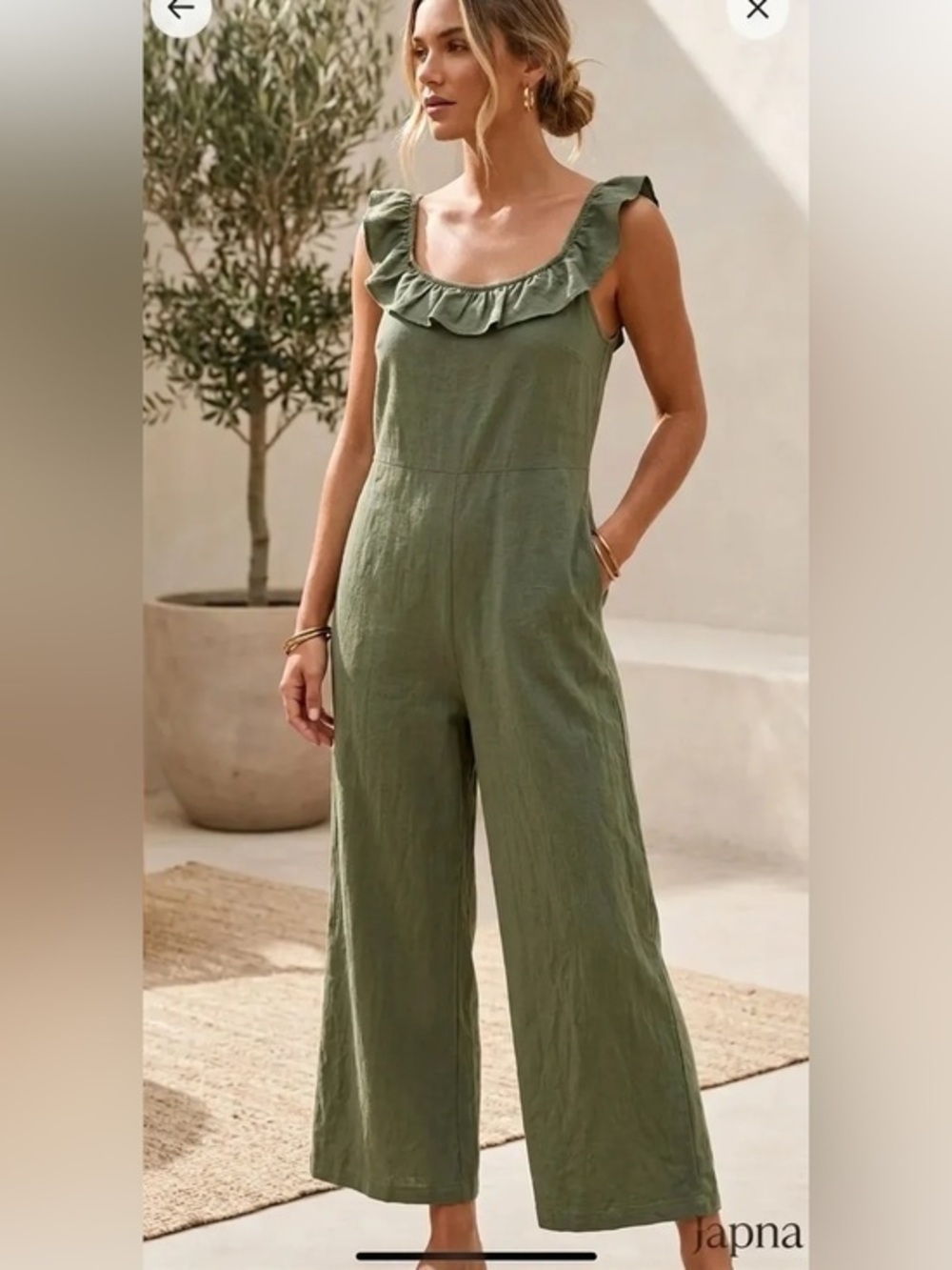 Japna Linen blend Jumpsuit Sz S Boho Hippie Vacay Casual Comfy Boho Summer Party